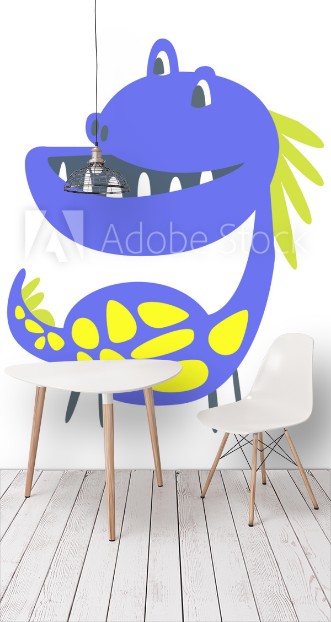 Picture of Blue and yellow funny dinosaur Prehistoric animal character vector Illustration